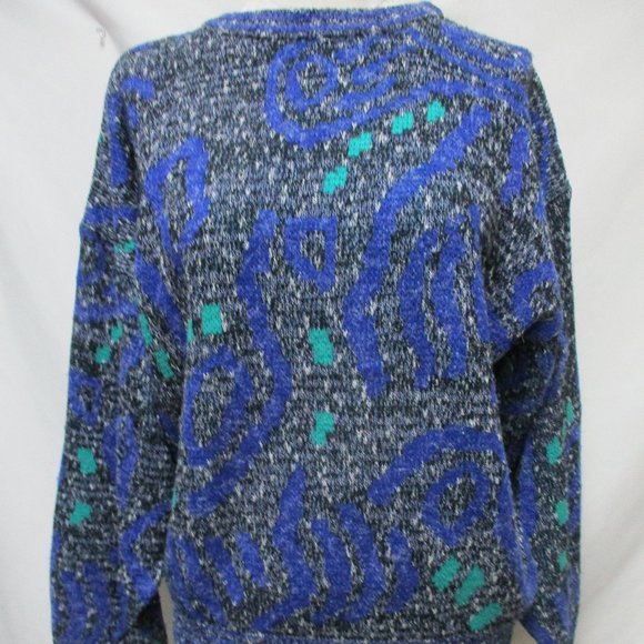 Men's Blue and Green Patterned Crewneck Sweater - Picture 3 of 12